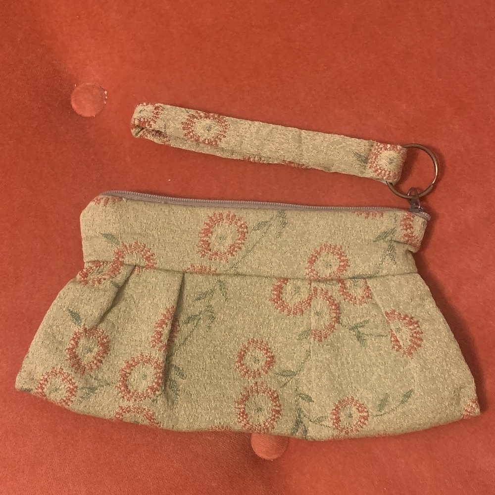 Floral Beige Wristlet Clutch